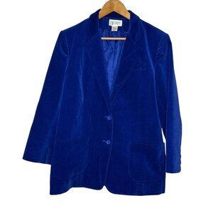 VTG Neil Martin Women's Blazer Blue Velvet Button Collared Business Size 16